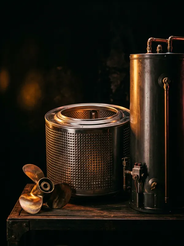 Washing machine drum, water heater tank and boat propeller